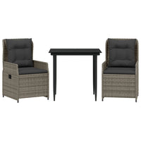 Set da Pranzo da Giardino 3 pz con Cuscini in Polyrattan Grigiocod mxl 93177