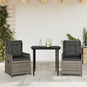 Set da Pranzo da Giardino 3 pz con Cuscini in Polyrattan Grigiocod mxl 93177