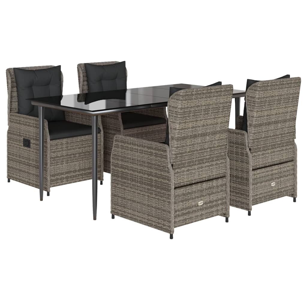 Set da Pranzo da Giardino 5 pz con Cuscini in Polyrattan Grigiocod mxl 117139