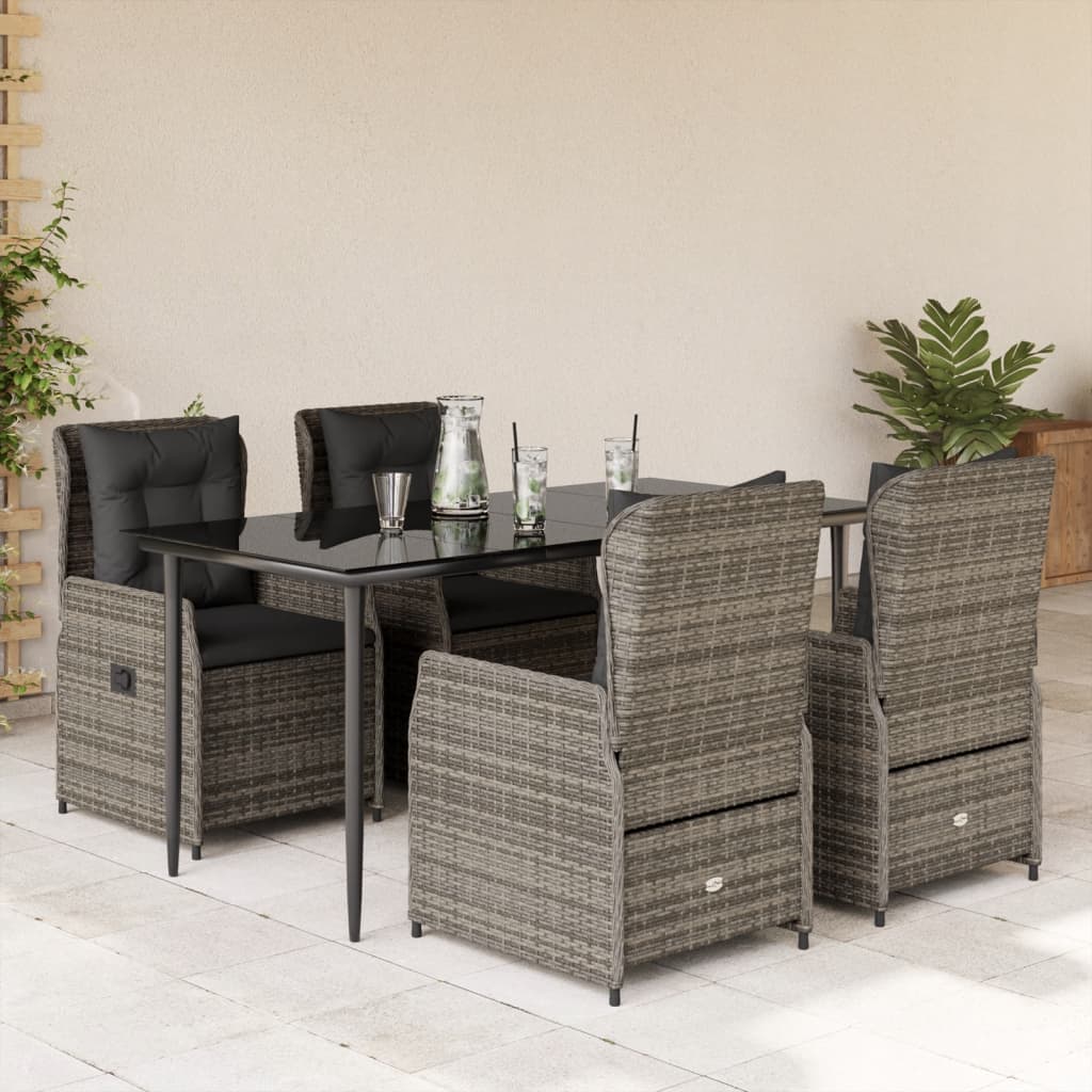 Set da Pranzo da Giardino 5 pz con Cuscini in Polyrattan Grigiocod mxl 117139