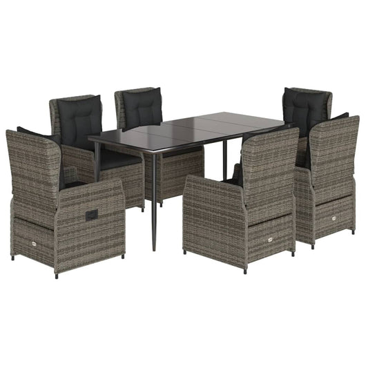 Set da Pranzo da Giardino 7 pz con Cuscini in Polyrattan Grigio