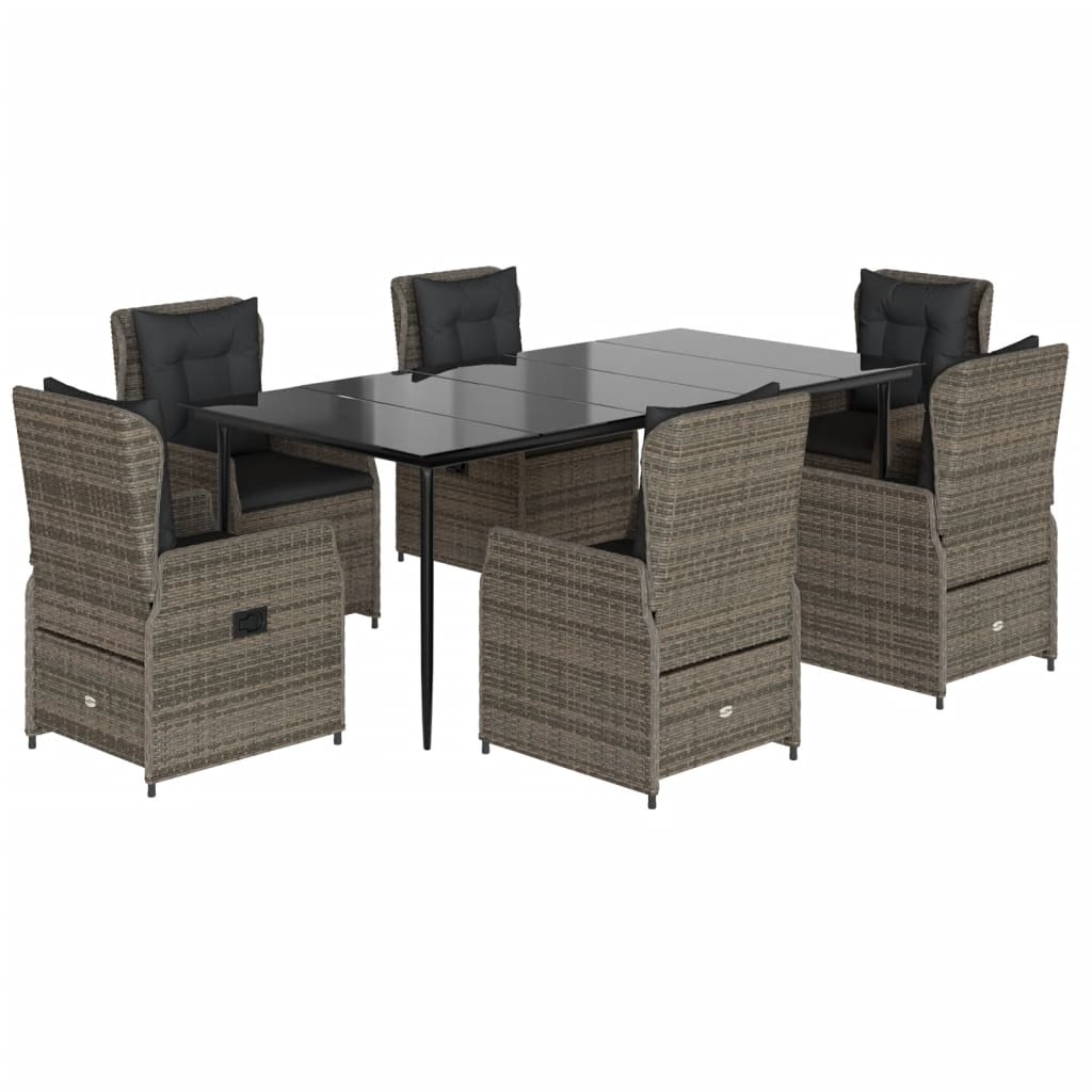 Set da Pranzo da Giardino 7 pz con Cuscini in Polyrattan Grigio 3262859