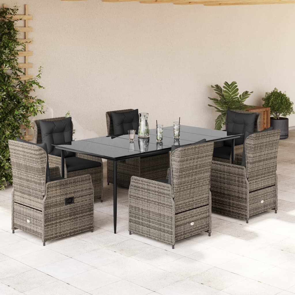 Set da Pranzo da Giardino 7 pz con Cuscini in Polyrattan Grigio 3262859