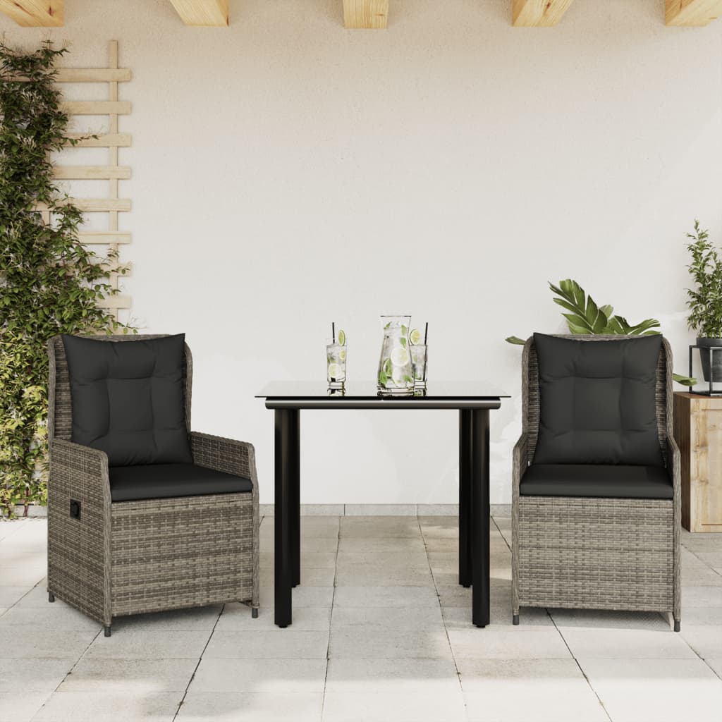 Set da Pranzo da Giardino 3 pz con Cuscini in Polyrattan Grigio 3262861