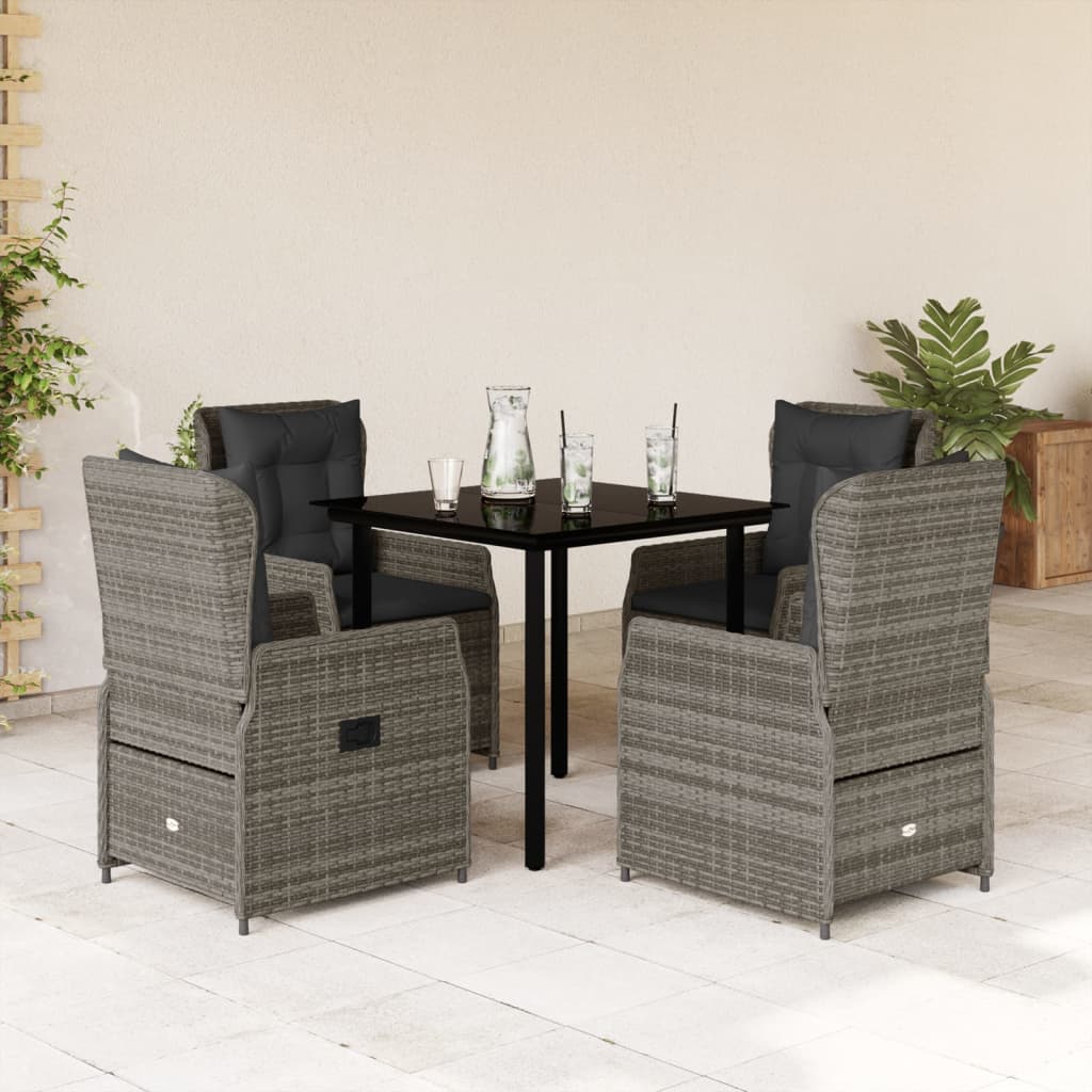 Set da Pranzo da Giardino 5 pz con Cuscini in Polyrattan Grigiocod mxl 117151