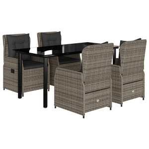 Set da Pranzo da Giardino 5 pz con Cuscini in Polyrattan Grigio