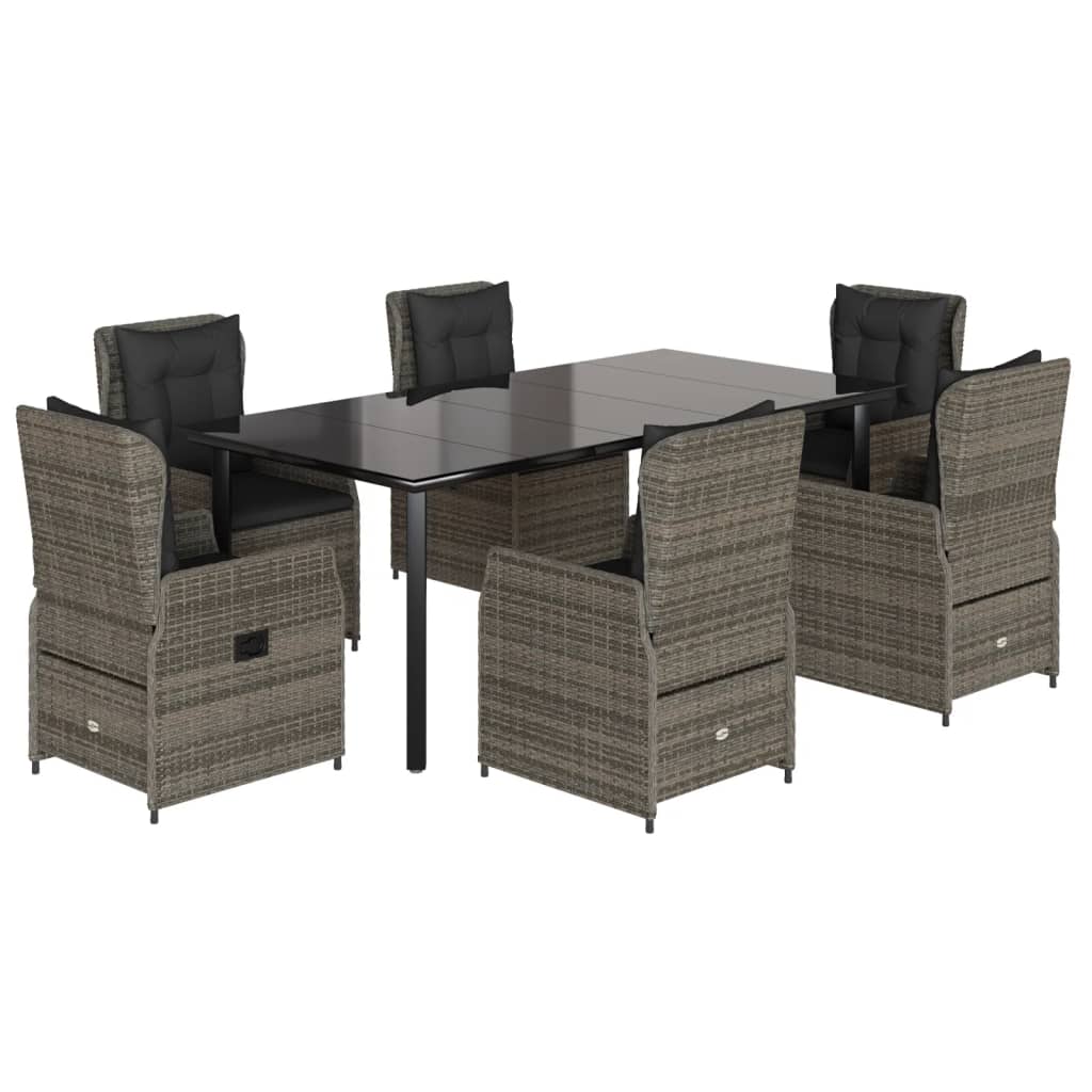 Set da Pranzo da Giardino 7 pz con Cuscini in Polyrattan Grigio 3262866