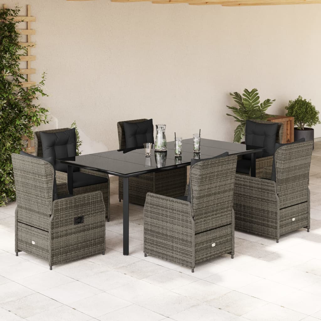 Set da Pranzo da Giardino 7 pz con Cuscini in Polyrattan Grigio 3262866