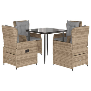 Set da Pranzo da Giardino 5 pz con Cuscini Beige in Polyrattan 3262869
