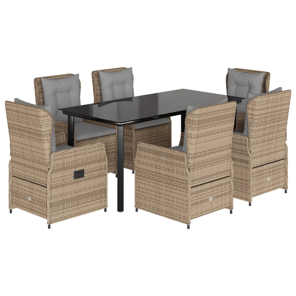 Set da Pranzo da Giardino 7 pz con Cuscini Beige in Polyrattan 3262879