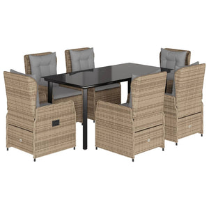 Set da Pranzo da Giardino 7 pz con Cuscini Beige in Polyrattan 3262879