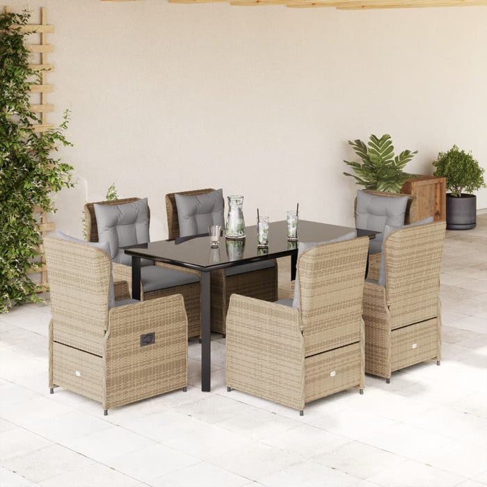 Set da Pranzo da Giardino 7 pz con Cuscini Beige in Polyrattan 3262879
