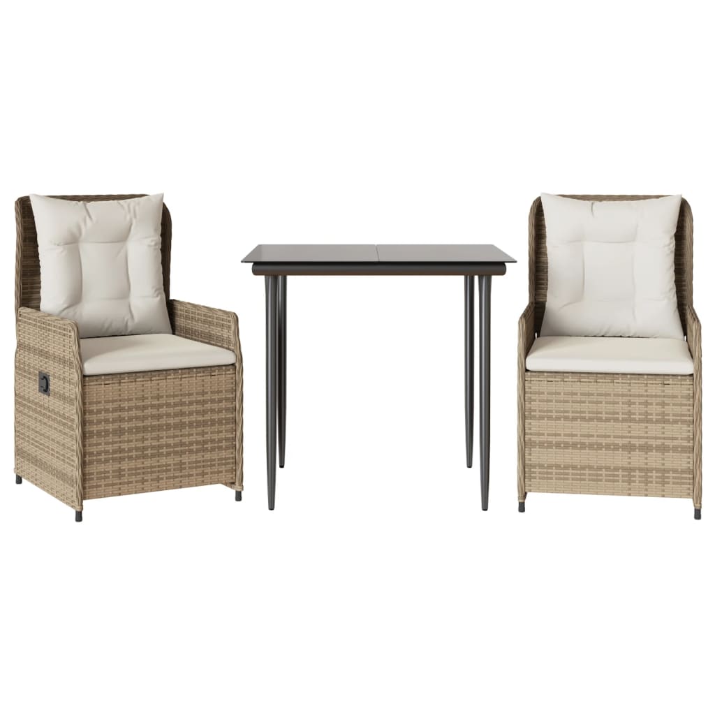 Set da Pranzo da Giardino 3 pz con Cuscini Beige in Polyrattan 3262882