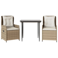 Set da Pranzo da Giardino 3 pz con Cuscini Beige in Polyrattan 3262882