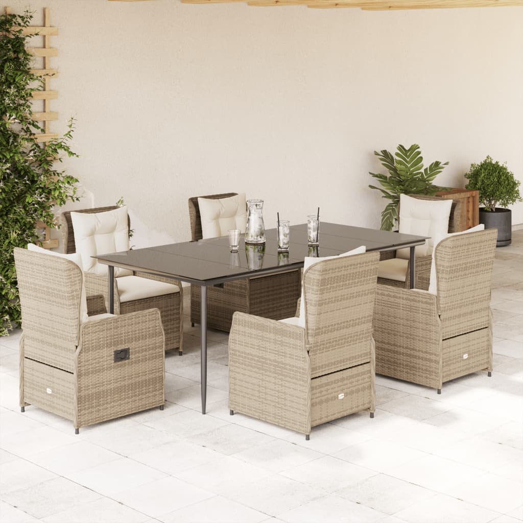 vidaXL Set da Pranzo da Giardino 7 pz con Cuscini Beige in Polyrattan