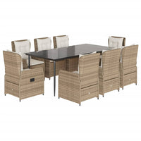 Set da Pranzo da Giardino 9 pz con Cuscini Beige in Polyrattan 3262888