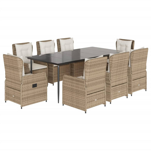Set da Pranzo da Giardino 9 pz con Cuscini Beige in Polyrattan 3262888