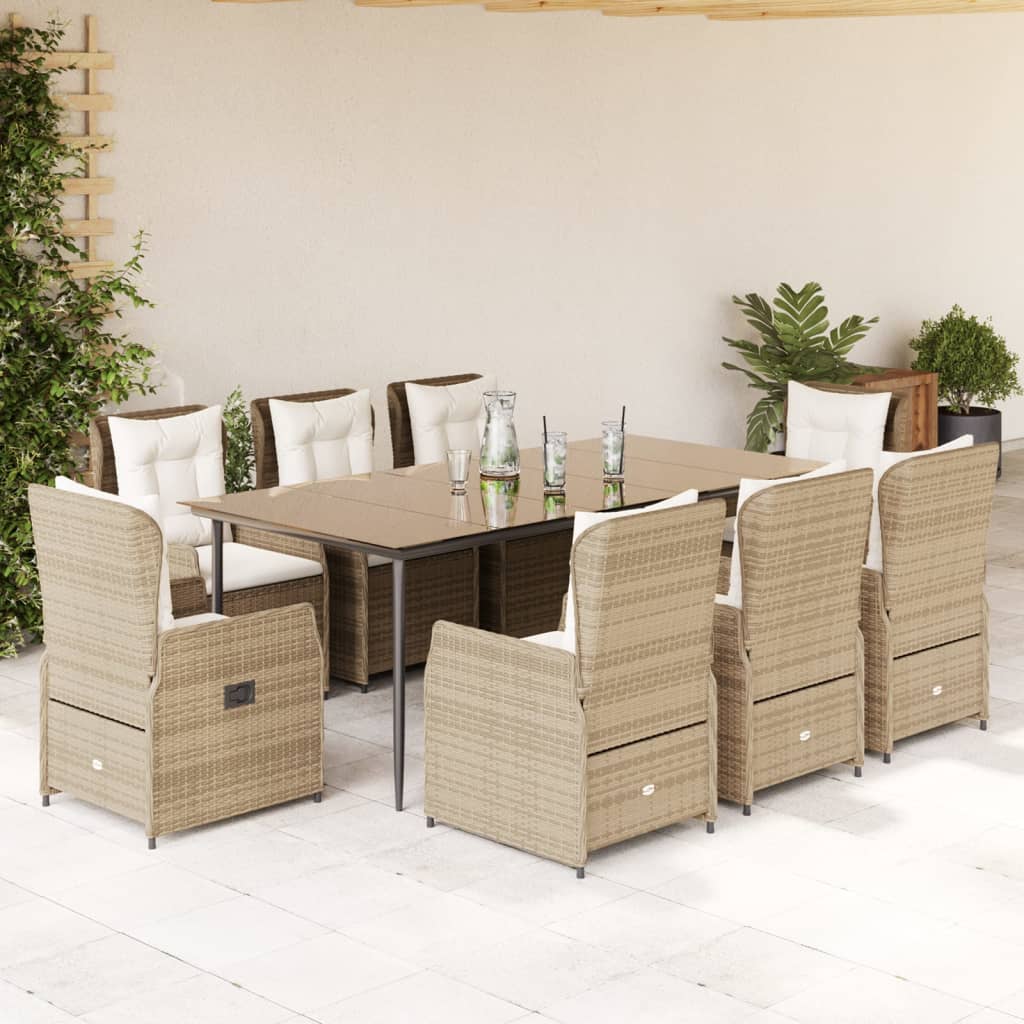 Set da Pranzo da Giardino 9 pz con Cuscini Beige in Polyrattan 3262888