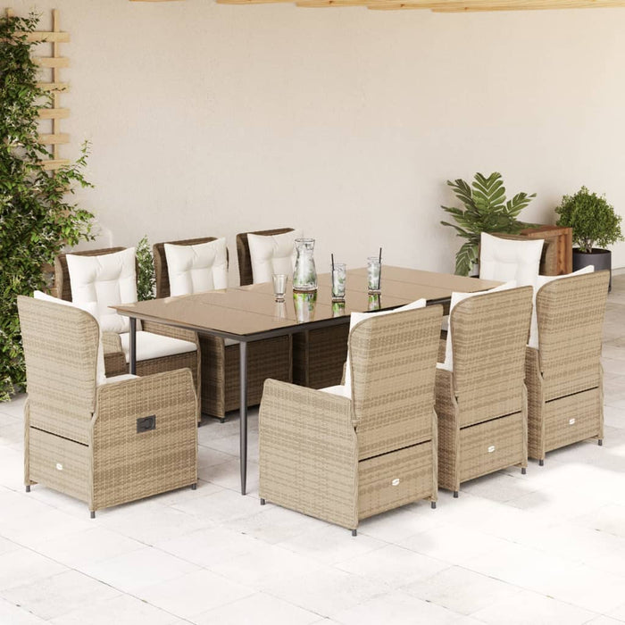 Set da Pranzo da Giardino 9 pz con Cuscini Beige in Polyrattan 3262888