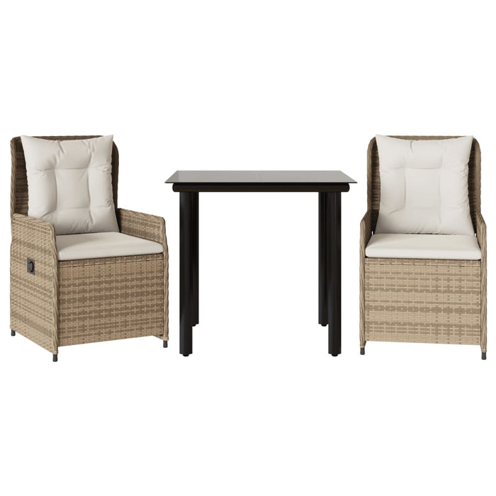 Set da Pranzo da Giardino 3 pz con Cuscini Beige in Polyrattan 3262889