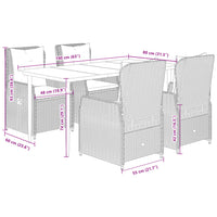 Set Pranzo da Giardino 5pz con Cuscini Grigio Chiaro Polyrattan