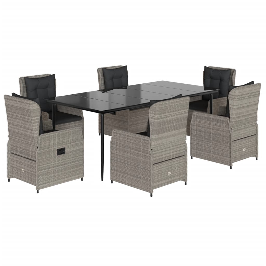 Set da Pranzo da Giardino 7 pz Cuscini Polyrattan Grigio Chiaro
