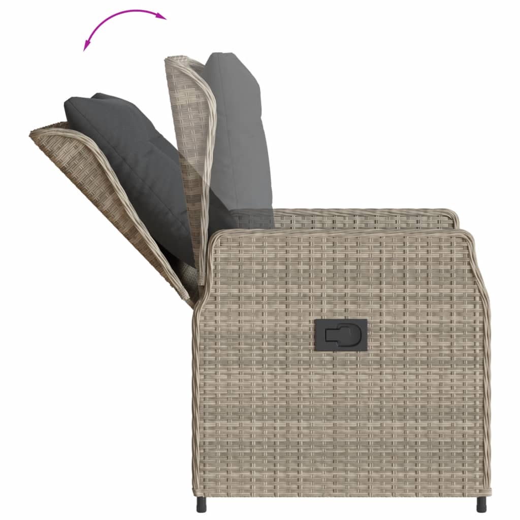 Set da Pranzo da Giardino 7 pz Cuscini Polyrattan Grigio Chiaro