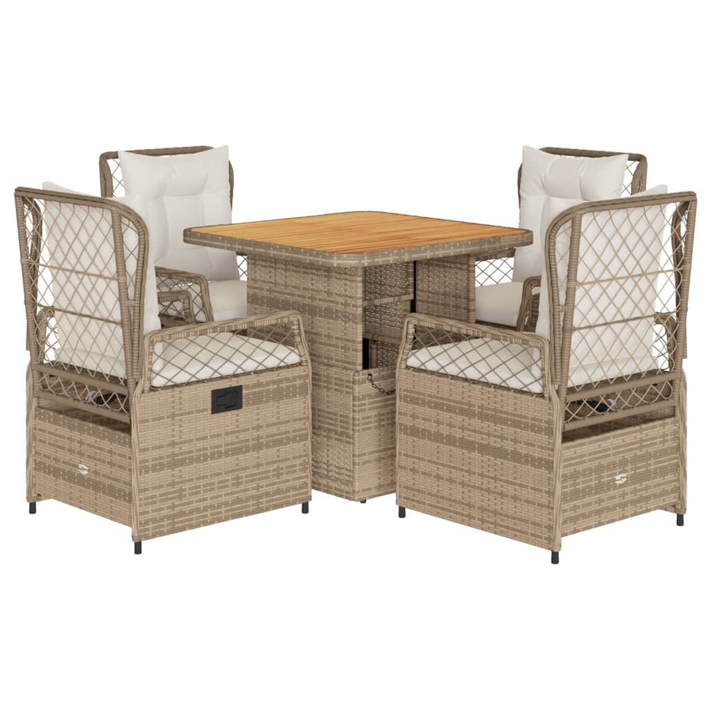 Set da Pranzo da Giardino 5 pz con Cuscini Beige in Polyrattan 3262920