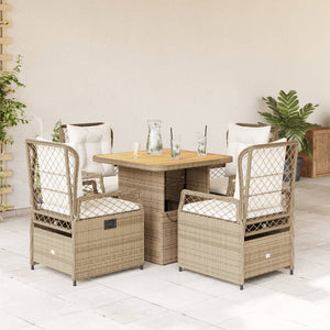 Set da Pranzo da Giardino 5 pz con Cuscini Beige in Polyrattan 3262920