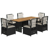 Set da Pranzo da Giardino 7 pz Nero con Cuscini in Polyrattan 3262924