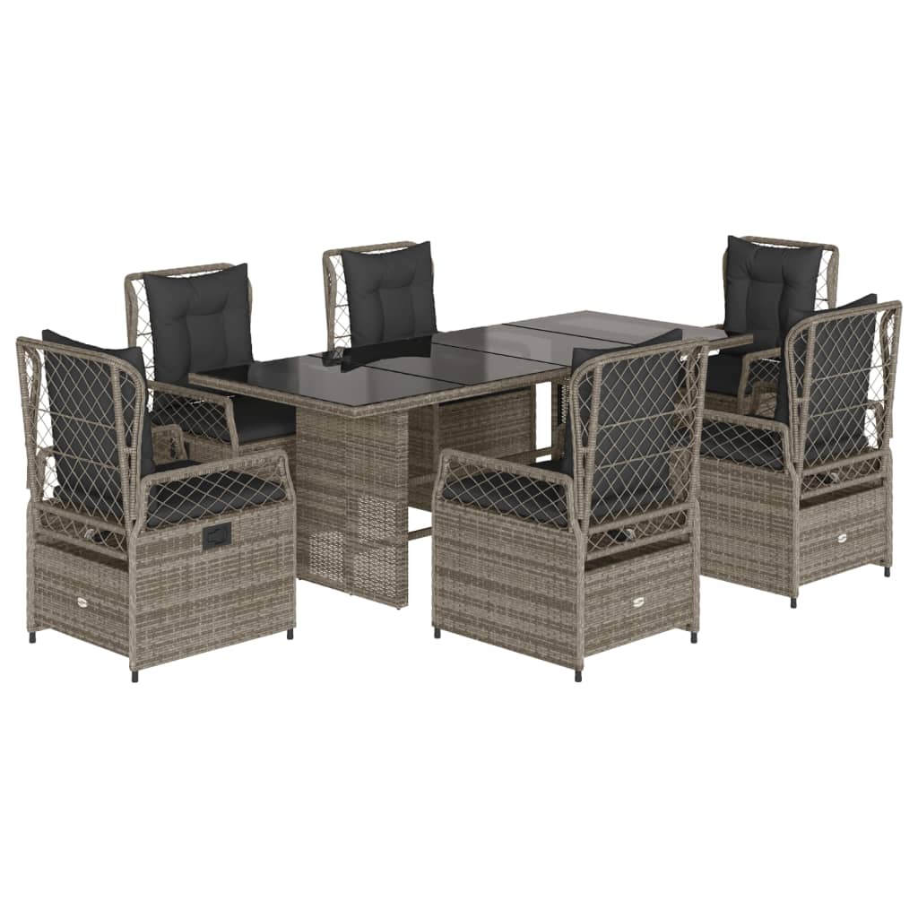 Set da Pranzo da Giardino 7 pz con Cuscini in Polyrattan Grigio 3262928
