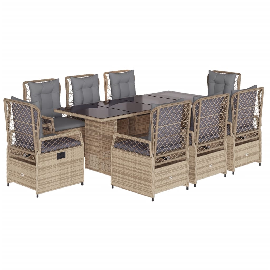 Set da Pranzo da Giardino 9 pz con Cuscini Beige in Polyrattancod mxl 117145