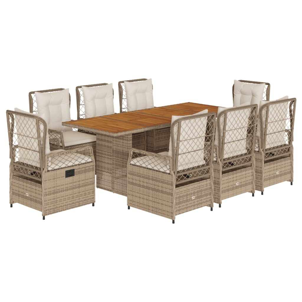 Set da Pranzo da Giardino 9 pz con Cuscini Beige in Polyrattan 3262939