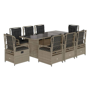 Set Pranzo da Giardino 9pz con Cuscini Grigio Chiaro Polyrattan 3262941