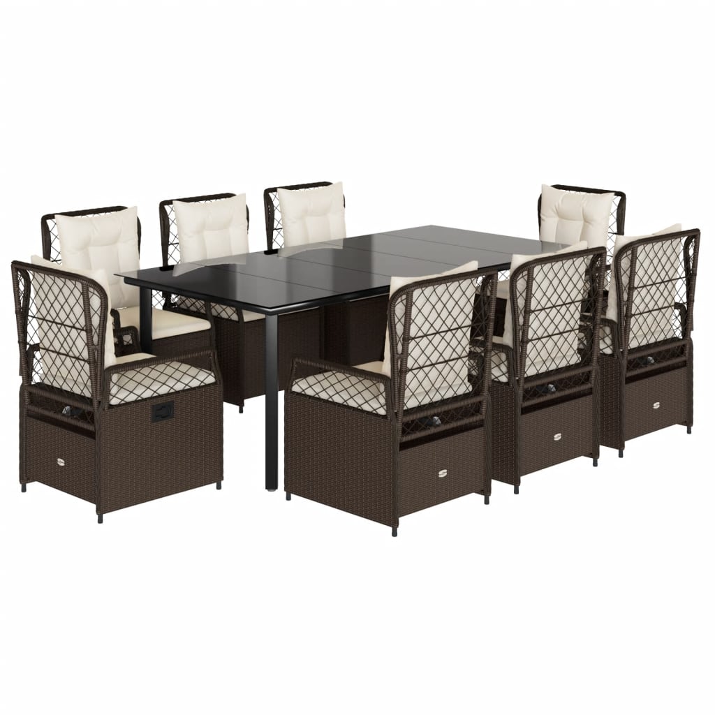 Set da Pranzo da Giardino 9pz con Cuscini Marrone in Polyrattancod mxl 117165