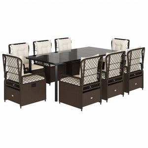 Set da Pranzo da Giardino 9pz con Cuscini Marrone in Polyrattancod mxl 117165