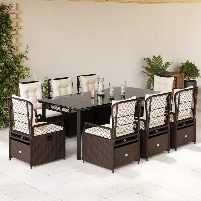 Set da Pranzo da Giardino 9pz con Cuscini Marrone in Polyrattancod mxl 117165