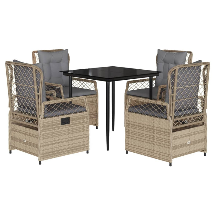 Set da Pranzo da Giardino 5 pz con Cuscini Beige in Polyrattan 3263000