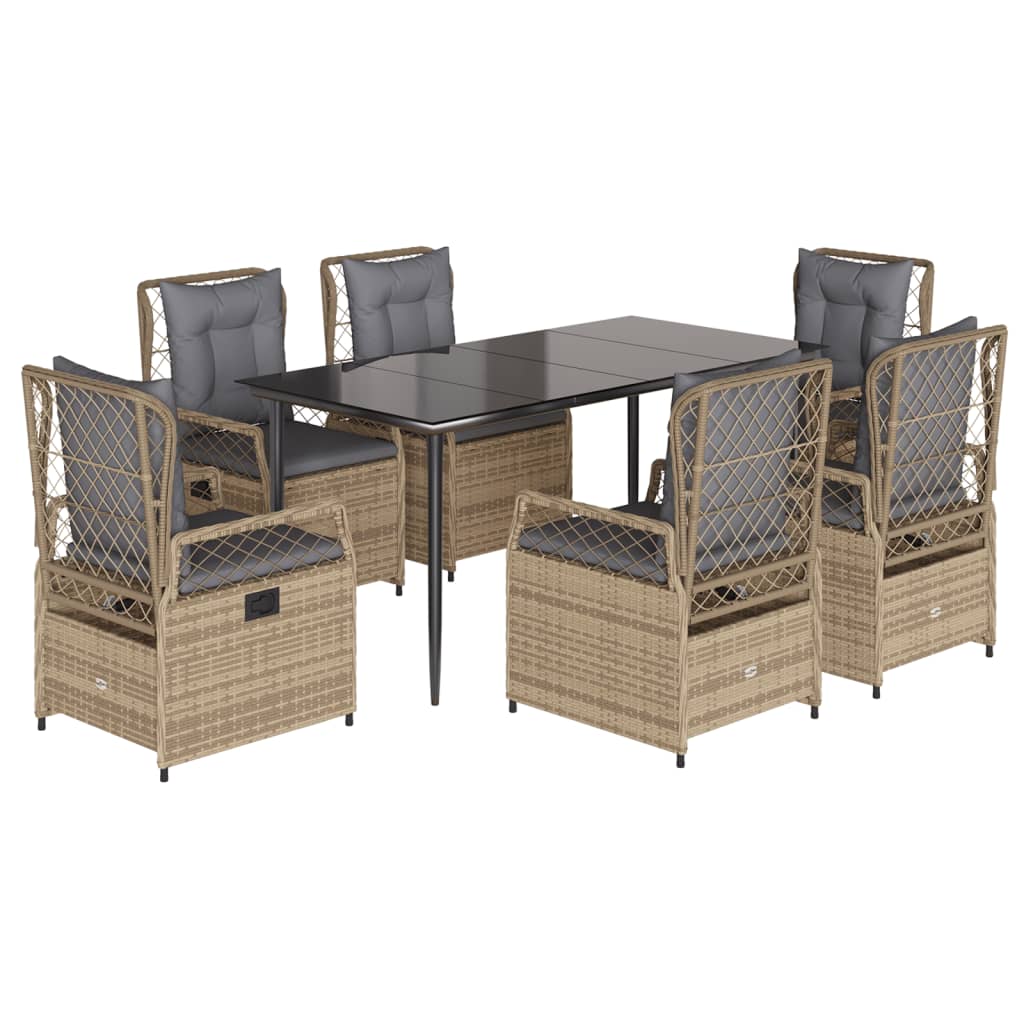Set da Pranzo da Giardino 7 pz con Cuscini Beige in Polyrattan 3263003