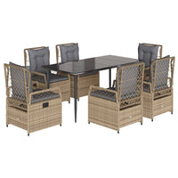 Set da Pranzo da Giardino 7 pz con Cuscini Beige in Polyrattan 3263003