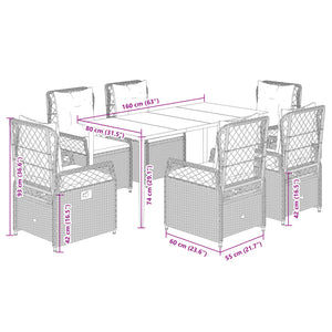 Set da Pranzo da Giardino 7 pz con Cuscini Beige in Polyrattan 3263003