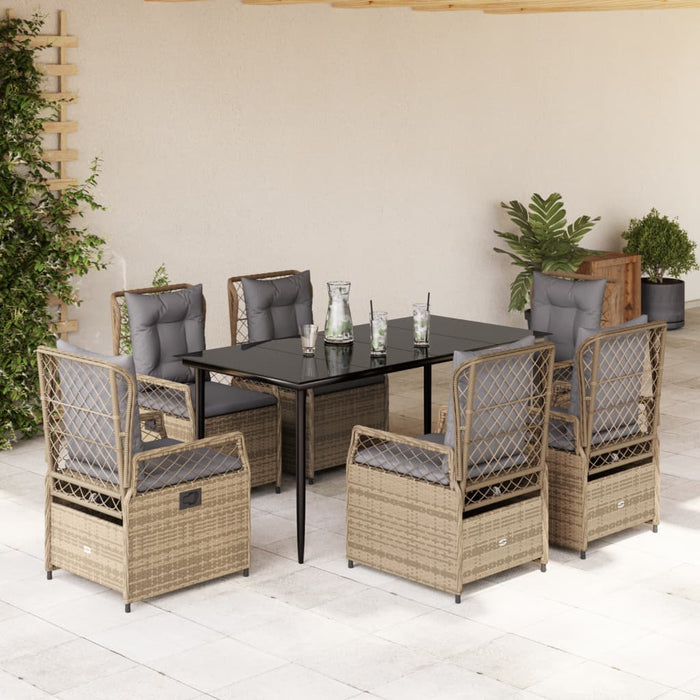 Set da Pranzo da Giardino 7 pz con Cuscini Beige in Polyrattan 3263003