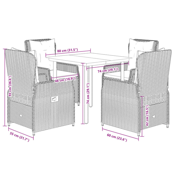 Set da Pranzo da Giardino 5 pz con Cuscini Beige in Polyrattan 3263021