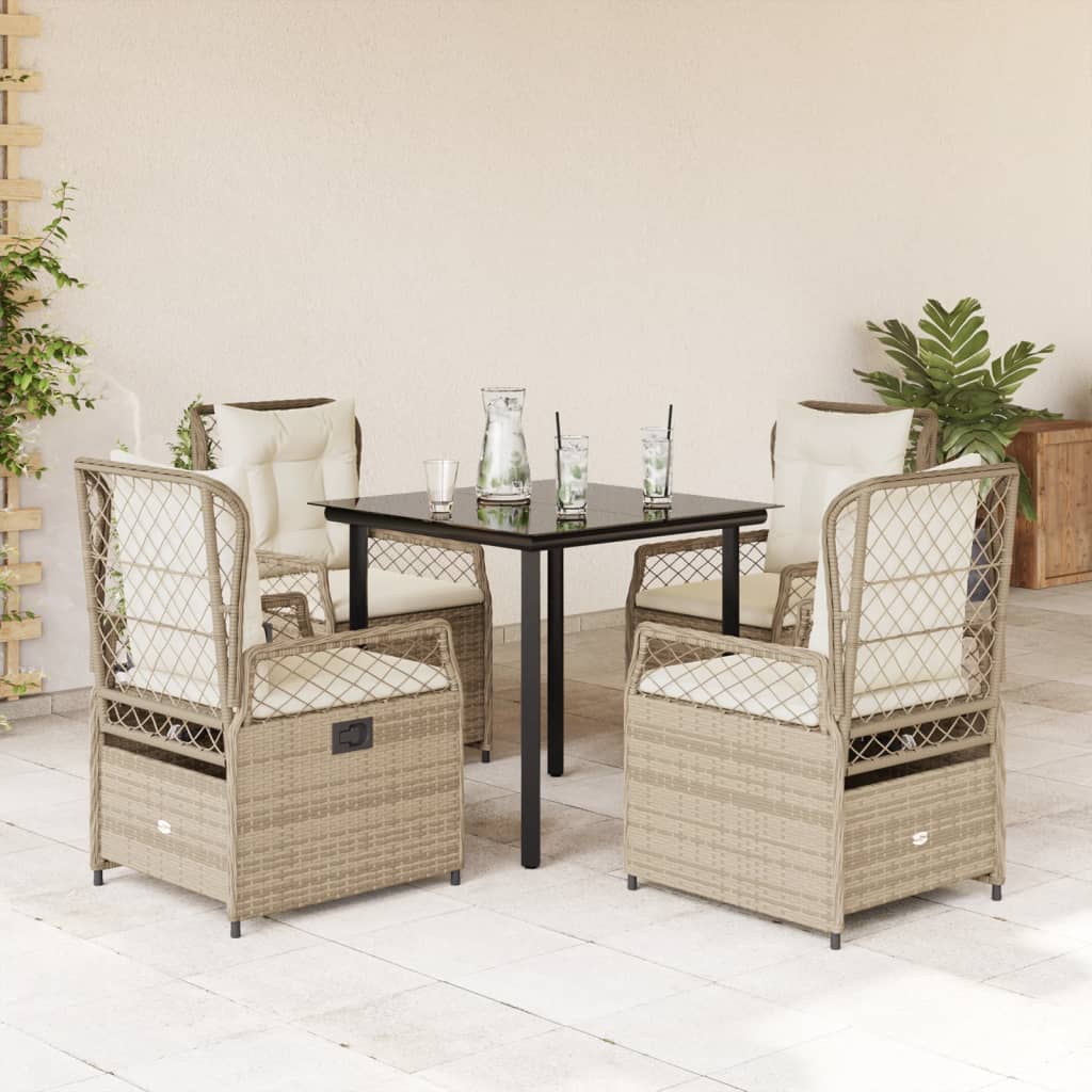 Set da Pranzo da Giardino 5 pz con Cuscini Beige in Polyrattan 3263021