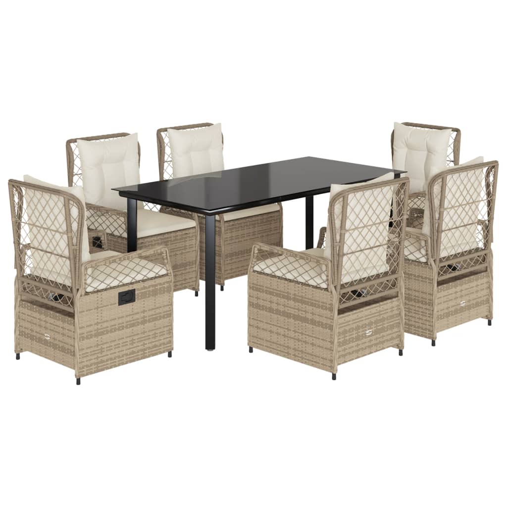 Set da Pranzo da Giardino 7 pz con Cuscini Beige in Polyrattan 3263024