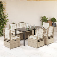 Set da Pranzo da Giardino 7 pz con Cuscini Beige in Polyrattan 3263024