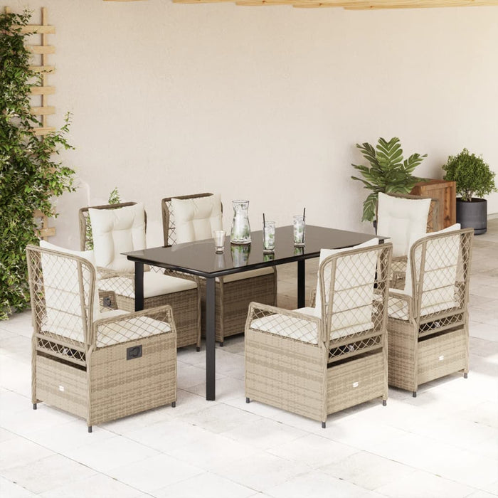 Set da Pranzo da Giardino 7 pz con Cuscini Beige in Polyrattan 3263024