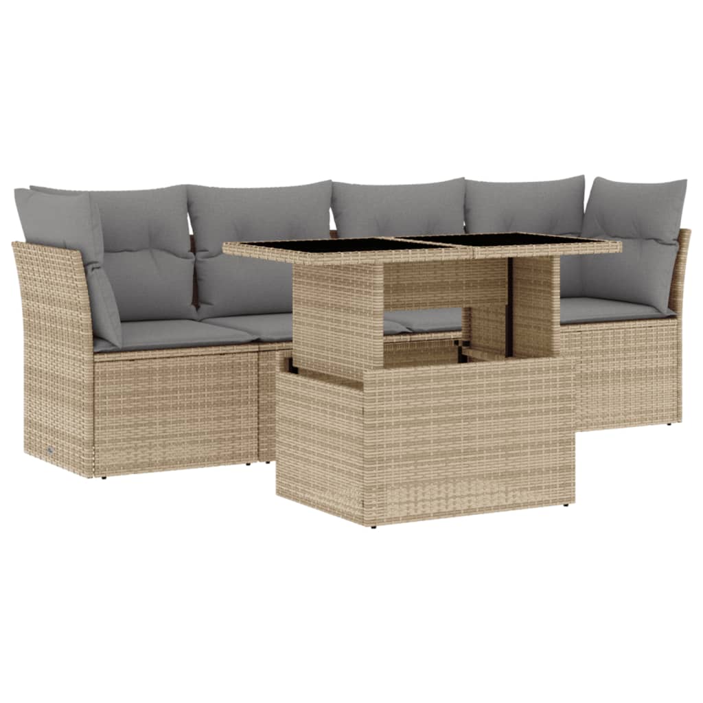 Set Divano da Giardino 5 pz con Cuscini-Sofa da Giardino-Divanetto da esterno Beige in Polyrattan 272920