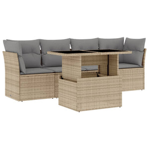 Set Divano da Giardino 5 pz con Cuscini-Sofa da Giardino-Divanetto da esterno Beige in Polyrattan 272920