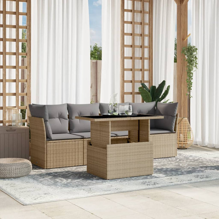 Set Divano da Giardino 5 pz con Cuscini-Sofa da Giardino-Divanetto da esterno Beige in Polyrattan 272920